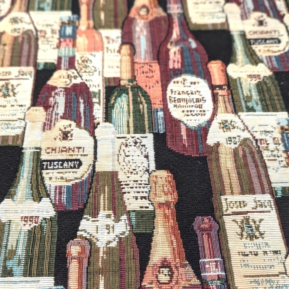Vintage OOAK Wine Bottle Motif Tapestry Table Runner with Tassels - Picture 5 of 12